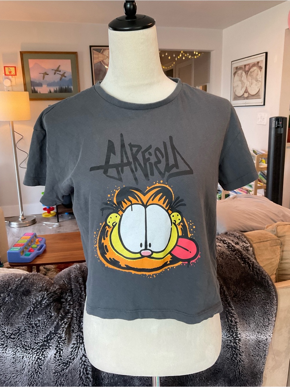 Nickelodeon Garfield Gray Graphic Print Crew Neck Cotton Knit Tee Men's S